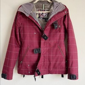 Burton Maroon/Burgundy Plaid Dryride Snow Ski Coat Snowboard
